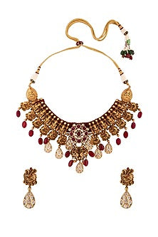 Gold Finish Hydro Ruby Temple Necklace Set