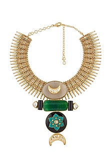 Gold Finish Kundan Polki & Green Onyx Necklace