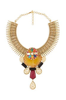 Gold Finish Agate Stone Choker Necklace