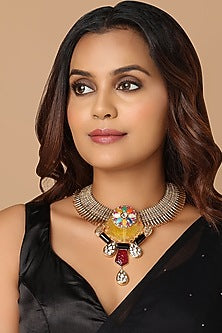 Gold Finish Agate Stone Choker Necklace