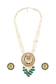 Gold Finish Green Jade Beaded Necklace set