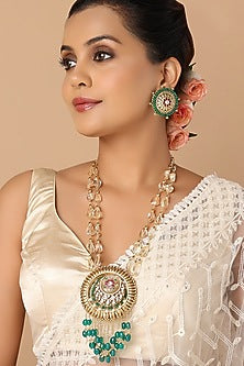 Gold Finish Green Jade Beaded Necklace set