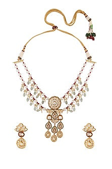 Gold Finish Shell Pearl Long Necklace Set