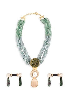 Gold Finish Blue Beaded Necklace