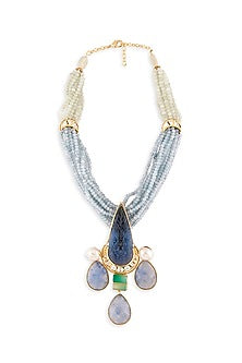 Gold Finish Blue Onyx Necklace