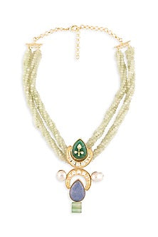Gold Finish Green & Blue Onyx Pendant Necklace