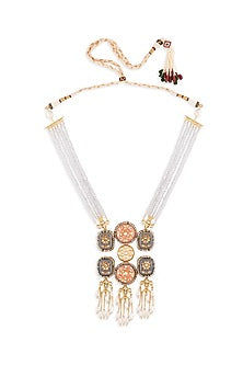 Gold Finish Grey Beaded Necklace