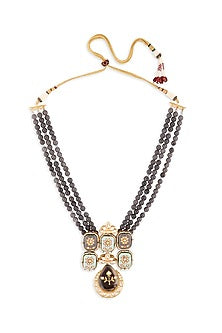Gold Finish Necklace With Meenakari Laak Pendants