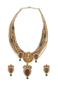 Gold Finish Lakshmi Pendant Necklace Set