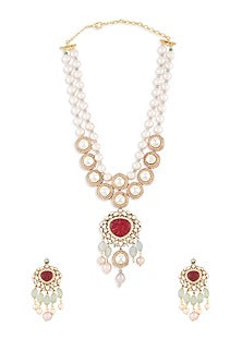Gold Finish Crystal Stone Long Necklace Set