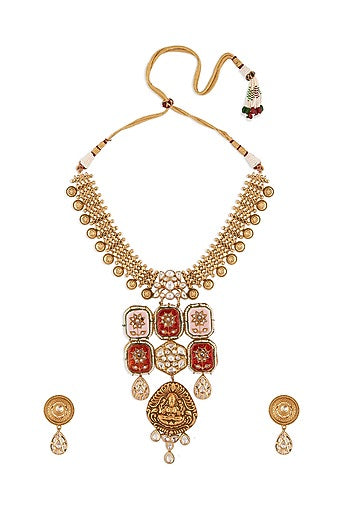 Gold Finish Meenakari Temple Necklace Set