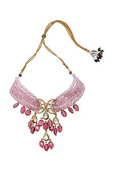 Gold Finish Kundan Polki & Pink Stones Necklace