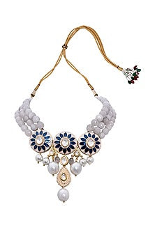 Gold Finish Kundan Polki & White Beaded Necklace
