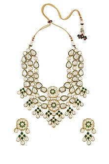 Gold Finish Green Onyx Necklace Set