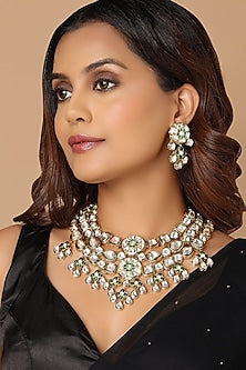 Gold Finish Green Onyx Necklace Set