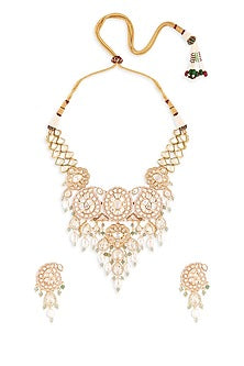 Gold Finish Green Agate Beaded Choker Necklace Set