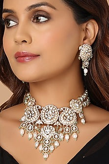 Gold Finish Green Agate Beaded Choker Necklace Set