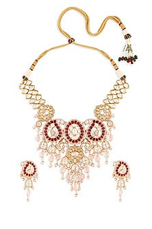 Gold Finish Red Onyx Stone Choker Necklace Set