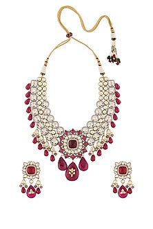 Gold Finish Red Onyx Drop Necklace Set