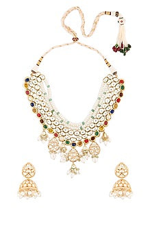 Gold Finish Multi-Colored Hydro Stone Necklace Set
