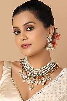 Gold Finish Multi-Colored Hydro Stone Necklace Set