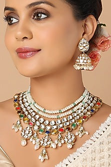 Gold Finish Multi-Colored Hydro Stone Necklace Set