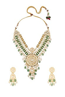 Gold Finish Green Onyx Chain Necklace Set
