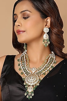 Gold Finish Green Onyx Chain Necklace Set