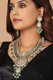 Gold Finish Green Onyx Chain Necklace Set