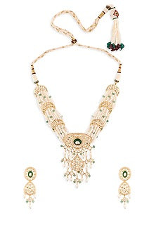 Gold Finish Hydro Emerald Carving Necklace Set