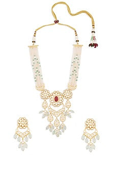 Gold Finish Carved Red Onyx Necklace Set