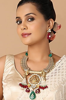 Gold Finish Goddess Lakshmi Pendant Choker Necklace Set