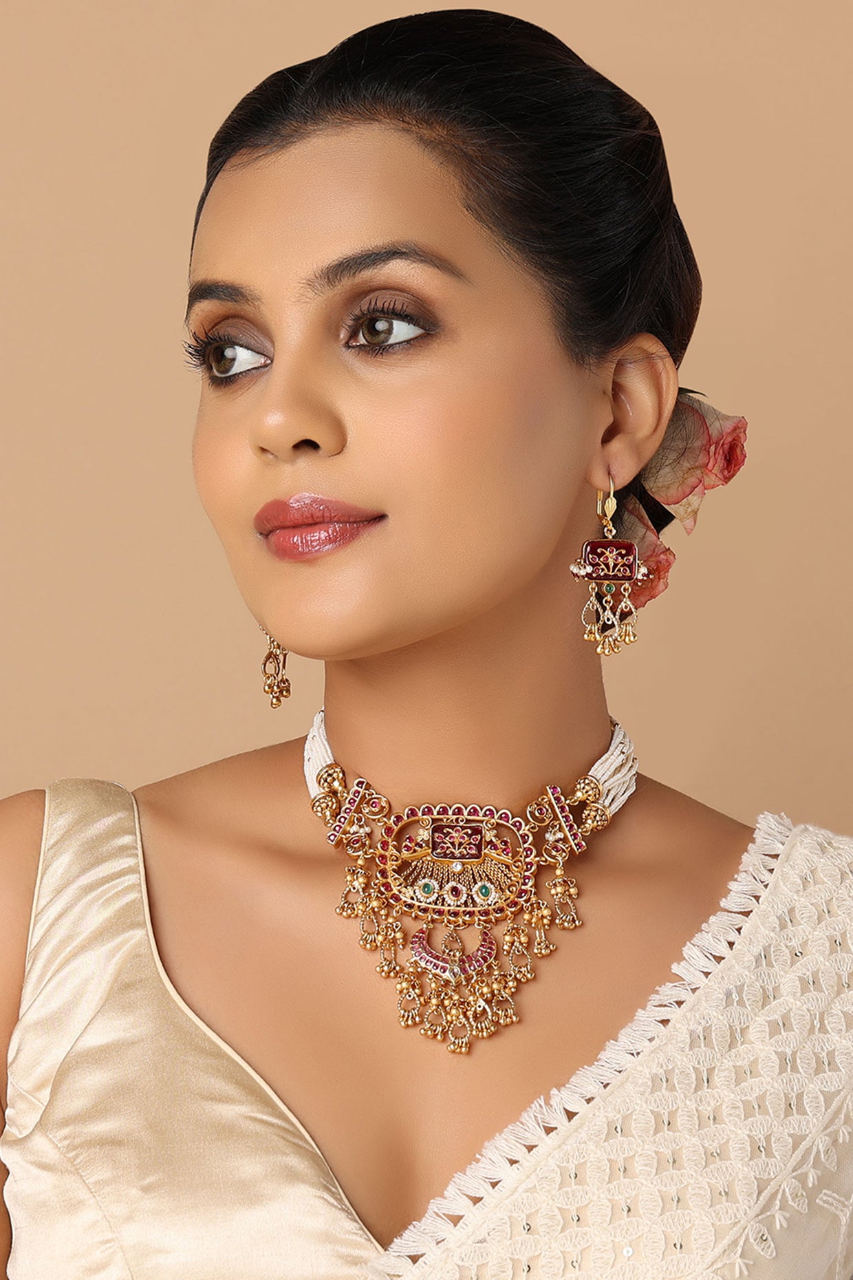 Gold Finish Hydro Ruby Necklace Set