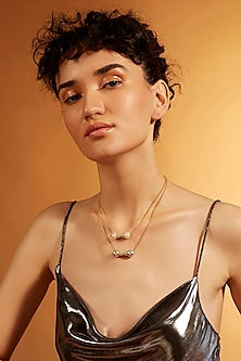 Gold Finish Pearl Layered Chain Necklace