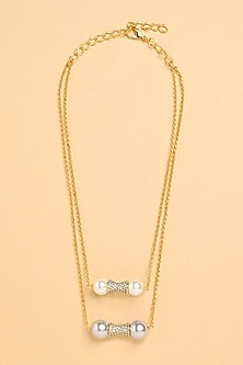 Gold Finish Pearl Layered Chain Necklace