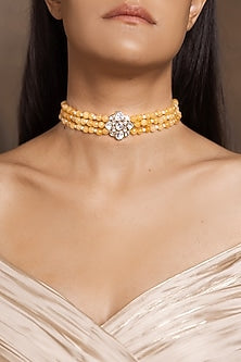 Gold Finish Yellow Beaded Choker Necklace