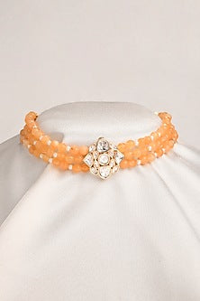 Gold Finish Yellow Beaded Choker Necklace