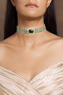 Gold Finish Green Beaded Choker Necklace