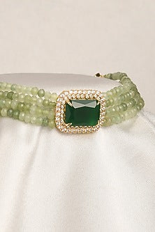 Gold Finish Green Beaded Choker Necklace
