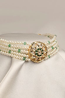 Gold Finish White Beaded Choker Necklace