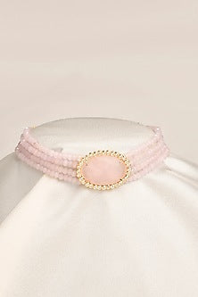 Gold Finish Pink Beaded Choker Necklace