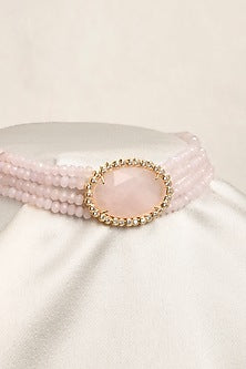 Gold Finish Pink Beaded Choker Necklace