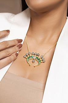 Gold Finish Green Stone Necklace