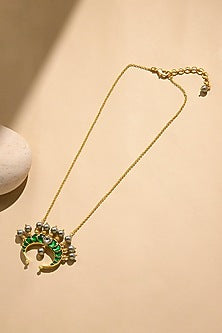 Gold Finish Green Stone Necklace