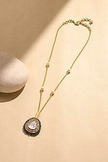 Gold Finish Stone Pendant Necklace