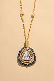 Gold Finish Stone Pendant Necklace