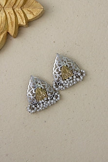 Gold Finish Pink Stone Stud Earrings
