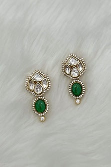 Gold Finish Green Stone Dangler Earrings