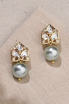 Gold Finish Light Green Pearl Dangler Earrings
