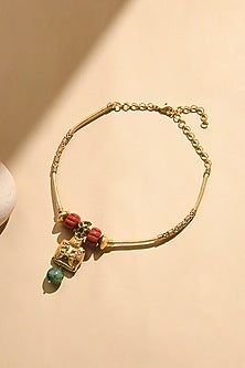 Gold Finish Multi-Colored Stone Stiff Wire Choker Necklace